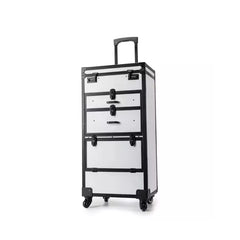 Large Capacity Professional Makeup Beauty Trolley Case with Wheels White - salon tool box- makeup tool box-dayjour