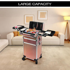 Professional 3 in 1 Adjustable Makeup Beauty Train Case Trolley Gold - dayjour