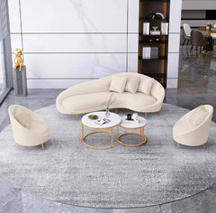 Salon Reception Sofa Set Cream Leather