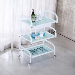 Rolling Trolley Glass Cart - White - salon display stand - dayjour