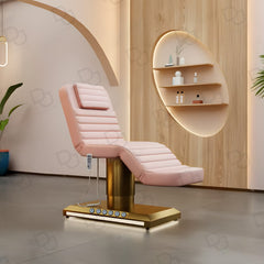 Salon Spa Facial Clinic Massage Electric Bed Pink with Golden Base - salon bed- massage bed-facial bed- dayjour  